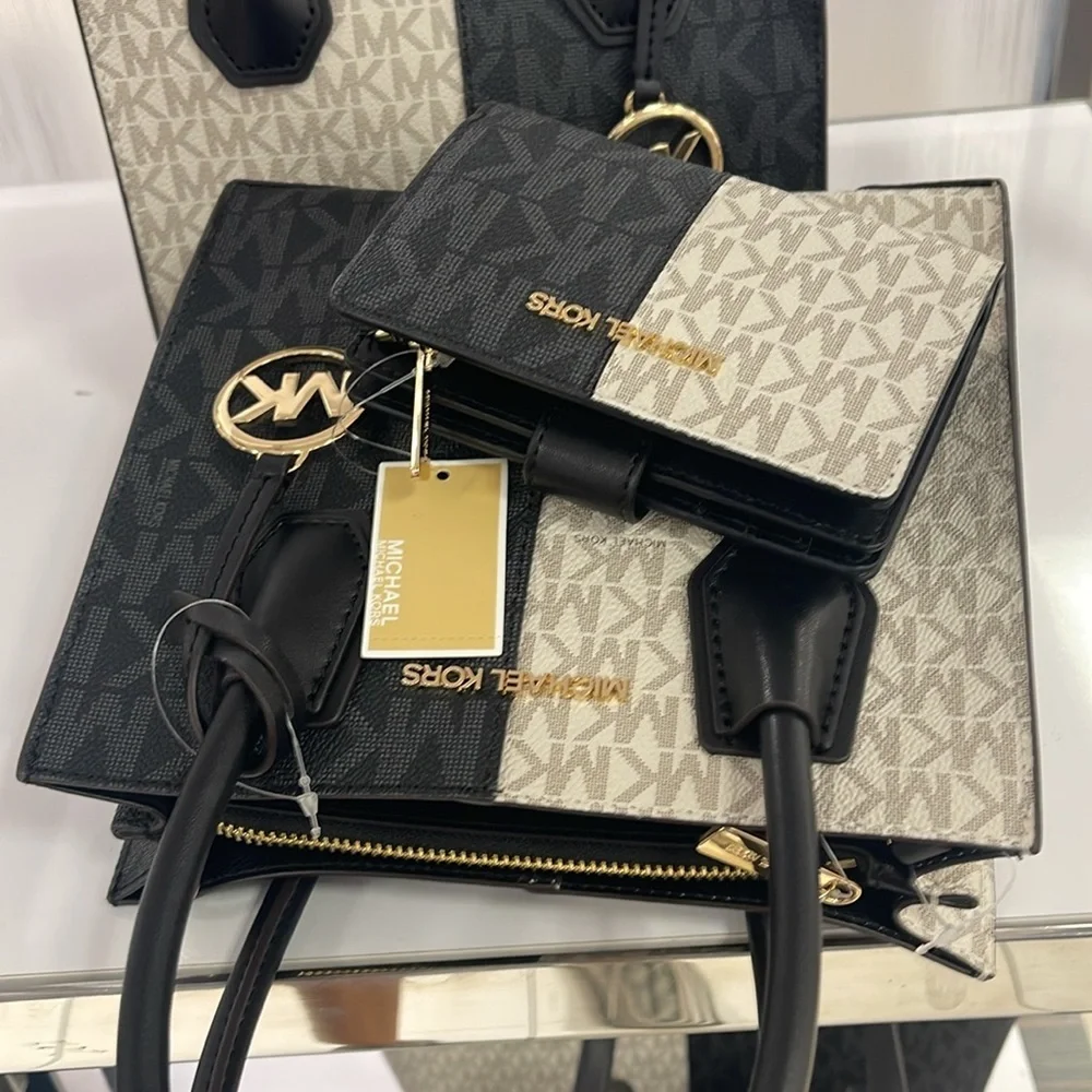 Michael Kors Mercer Medium Two-Tone Logo Messenger & MK JST Md Bifold Zip Wallet